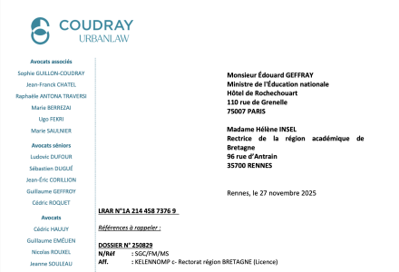 Aotreegezh Kelennerezh ar Skolioù (LPE) divyezhek : ul lizher soumonañ dre alvokad kaset d’ar Ministrerezh ha d’ar Rektorelezh
